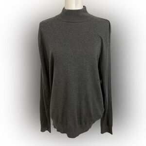 Forte Cashmere Sweater Women's Medium Gray Mock Neck Silk Blend Quiet Luxury